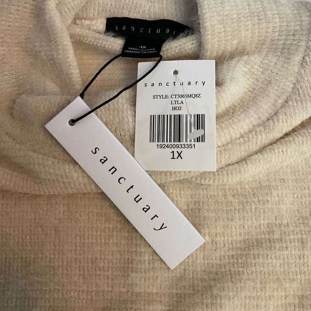 Sanctuary Sweater Funnel Neck Drop Shoulder Tan Balloon Sleeves Women 1X - Picture 4 of 12